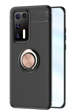 Newface Huawei P40 Kılıf Range Yüzüklü Silikon - Siyah-Gold