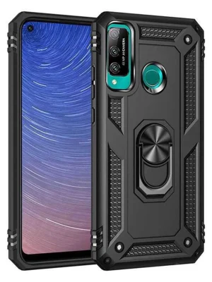 Newface Huawei P40 Lite E Kılıf Sofya Yüzüklü Silikon Kapak - Siyah