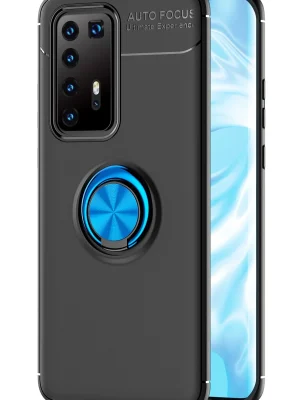 Newface Huawei P40 Pro Kılıf Range Yüzüklü Silikon - Siyah-Mavi