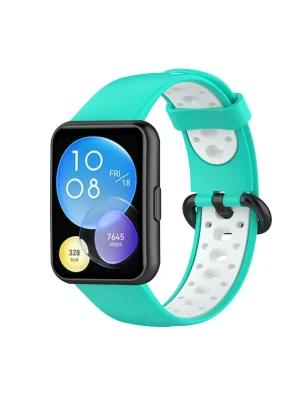 Newface Huawei Watch Fit 2 Spor Delikli Kordon - Turkuaz-Beyaz