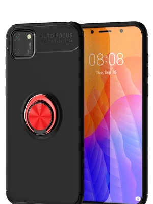 Newface Huawei Y5P Kılıf Range Yüzüklü Silikon - Siyah-Kırmızı