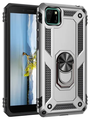 Newface Huawei Y5P Kılıf Sofya Yüzüklü Silikon Kapak - Gümüş