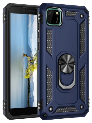 Newface Huawei Y5P Kılıf Sofya Yüzüklü Silikon Kapak - Lacivert