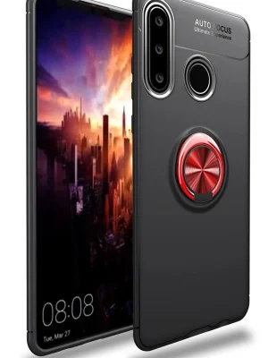 Newface Huawei Y6P Kılıf Range Yüzüklü Silikon - Siyah-Kırmızı