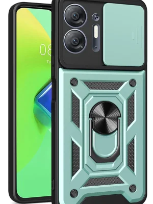 Newface İnfinix Hot 30 5G Kılıf Pars Lens Yüzüklü Silikon - Yeşil