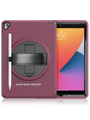 Newface iPad 10.2 (7.nesil) Kılıf Hand Strap Tablet Kılıfı - Mürdüm