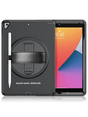 Newface iPad 10.2 (7.nesil) Kılıf Hand Strap Tablet Kılıfı - Siyah