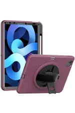 Newface iPad 2022 10.9 (10.nesil) Kılıf Hand Strap Tablet Kılıfı - Mürdüm