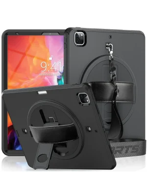 Newface iPad Pro 12.9 (2021) Kılıf Strap-C Otterbox Tablet Kapak - Siyah