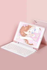Newface iPad Pro 12.9 (2024) Kılıf KC01 Smart Klavyeli Tablet Kılıfı - Pembe