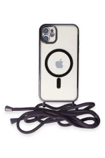 Newface iPhone 11 Kılıf Divo Lazer Askılı Magsafe Kapak - Derin Mor