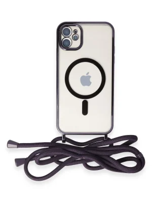Newface iPhone 11 Kılıf Divo Lazer Askılı Magsafe Kapak - Derin Mor
