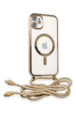 Newface iPhone 11 Kılıf Divo Lazer Askılı Magsafe Kapak - Gold - Görsel 2