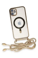 Newface iPhone 11 Kılıf Divo Lazer Askılı Magsafe Kapak - Gold - Görsel 4