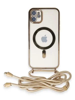 Newface iPhone 11 Kılıf Divo Lazer Askılı Magsafe Kapak - Gold