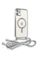 Newface iPhone 11 Kılıf Divo Lazer Askılı Magsafe Kapak - Gümüş - Görsel 2