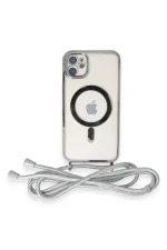 Newface iPhone 11 Kılıf Divo Lazer Askılı Magsafe Kapak - Gümüş