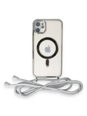 Newface iPhone 11 Kılıf Divo Lazer Askılı Magsafe Kapak - Gümüş