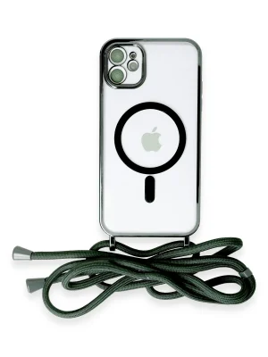 Newface iPhone 11 Kılıf Divo Lazer Askılı Magsafe Kapak - Koyu Yeşil