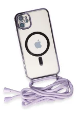 Newface iPhone 11 Kılıf Divo Lazer Askılı Magsafe Kapak - Lila - Görsel 4