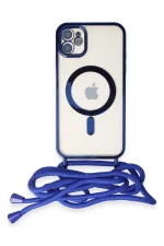 Newface iPhone 11 Kılıf Divo Lazer Askılı Magsafe Kapak - Mavi