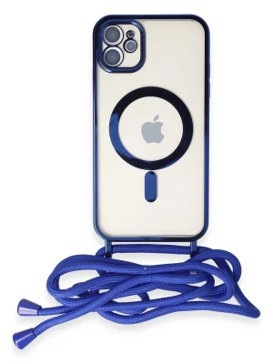 Newface iPhone 11 Kılıf Divo Lazer Askılı Magsafe Kapak - Mavi