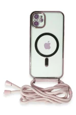 Newface iPhone 11 Kılıf Divo Lazer Askılı Magsafe Kapak - Pembe