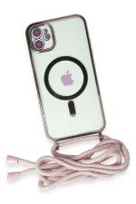 Newface iPhone 11 Kılıf Divo Lazer Askılı Magsafe Kapak - Pembe - Görsel 4