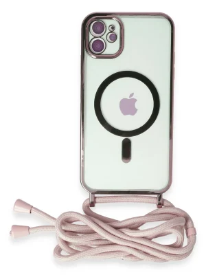 Newface iPhone 11 Kılıf Divo Lazer Askılı Magsafe Kapak - Pembe