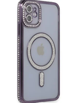 Newface iPhone 11 Kılıf Joke Simli Magneticsafe Kılıf - Derin Mor