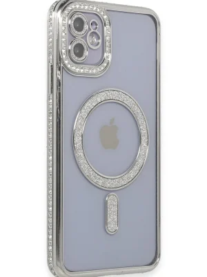 Newface iPhone 11 Kılıf Joke Simli Magneticsafe Kılıf - Gümüş