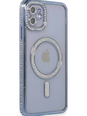 Newface iPhone 11 Kılıf Joke Simli Magneticsafe Kılıf - Mavi