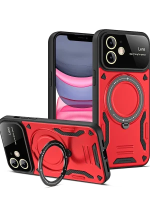 Newface iPhone 11 Kılıf Joy Lens Standlı Kapak - Kırmızı