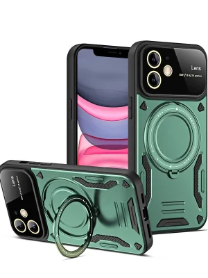 Newface iPhone 11 Kılıf Joy Lens Standlı Kapak - Koyu Yeşil