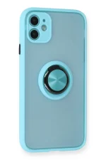 Newface iPhone 11 Kılıf Montreal Yüzüklü Silikon Kapak - Buz Mavi - Görsel 2