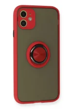 Newface iPhone 11 Kılıf Montreal Yüzüklü Silikon Kapak - Kırmızı - Görsel 2