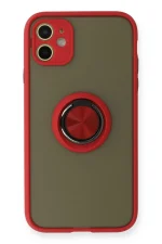 Newface iPhone 11 Kılıf Montreal Yüzüklü Silikon Kapak - Kırmızı