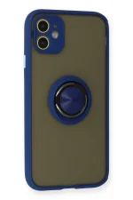 Newface iPhone 11 Kılıf Montreal Yüzüklü Silikon Kapak - Lacivert - Görsel 2