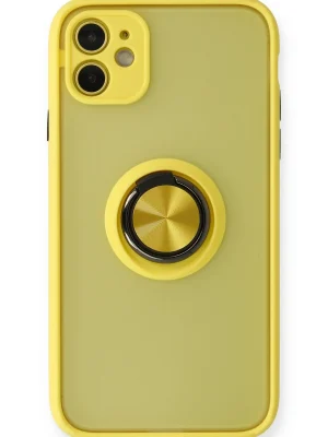 Newface iPhone 11 Kılıf Montreal Yüzüklü Silikon Kapak - Sarı