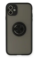 Newface iPhone 11 Kılıf Montreal Yüzüklü Silikon Kapak - Siyah