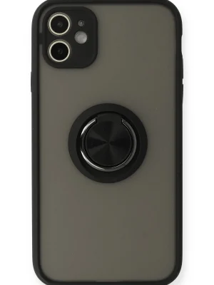 Newface iPhone 11 Kılıf Montreal Yüzüklü Silikon Kapak - Siyah