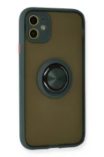 Newface iPhone 11 Kılıf Montreal Yüzüklü Silikon Kapak - Yeşil - Görsel 2