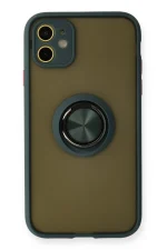 Newface iPhone 11 Kılıf Montreal Yüzüklü Silikon Kapak - Yeşil