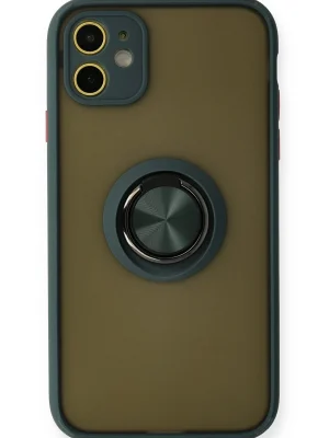 Newface iPhone 11 Kılıf Montreal Yüzüklü Silikon Kapak - Yeşil