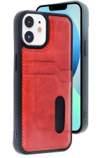 Newface iPhone 11 Kılıf Sara Kartvizitli Deri Kılıf - Kırmızı