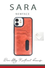 Newface iPhone 11 Kılıf Sara Kartvizitli Deri Kılıf - Kırmızı - Görsel 3