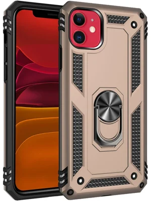 Newface iPhone 11 Kılıf Sofya Yüzüklü Silikon Kapak - Gold