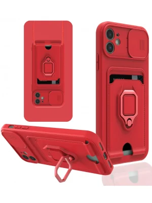 Newface iPhone 11 Kılıf Zuma Kartvizitli Yüzüklü Silikon - Kırmızı