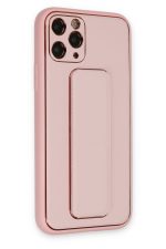 Newface iPhone 11 Pro Kılıf Coco Deri Standlı Kapak - Pembe - Görsel 2