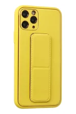 Newface iPhone 11 Pro Kılıf Coco Deri Standlı Kapak - Sarı - Görsel 2